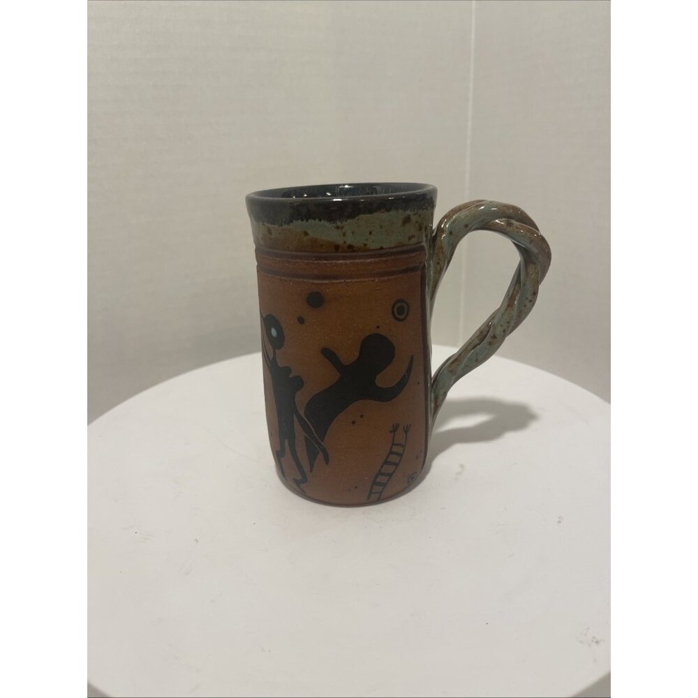 Vintage Handmade Signed Native‎ American Images Brown Art Pottery Mug Coffee Cup